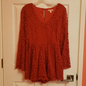 Long Sleeve Red Lace Romper